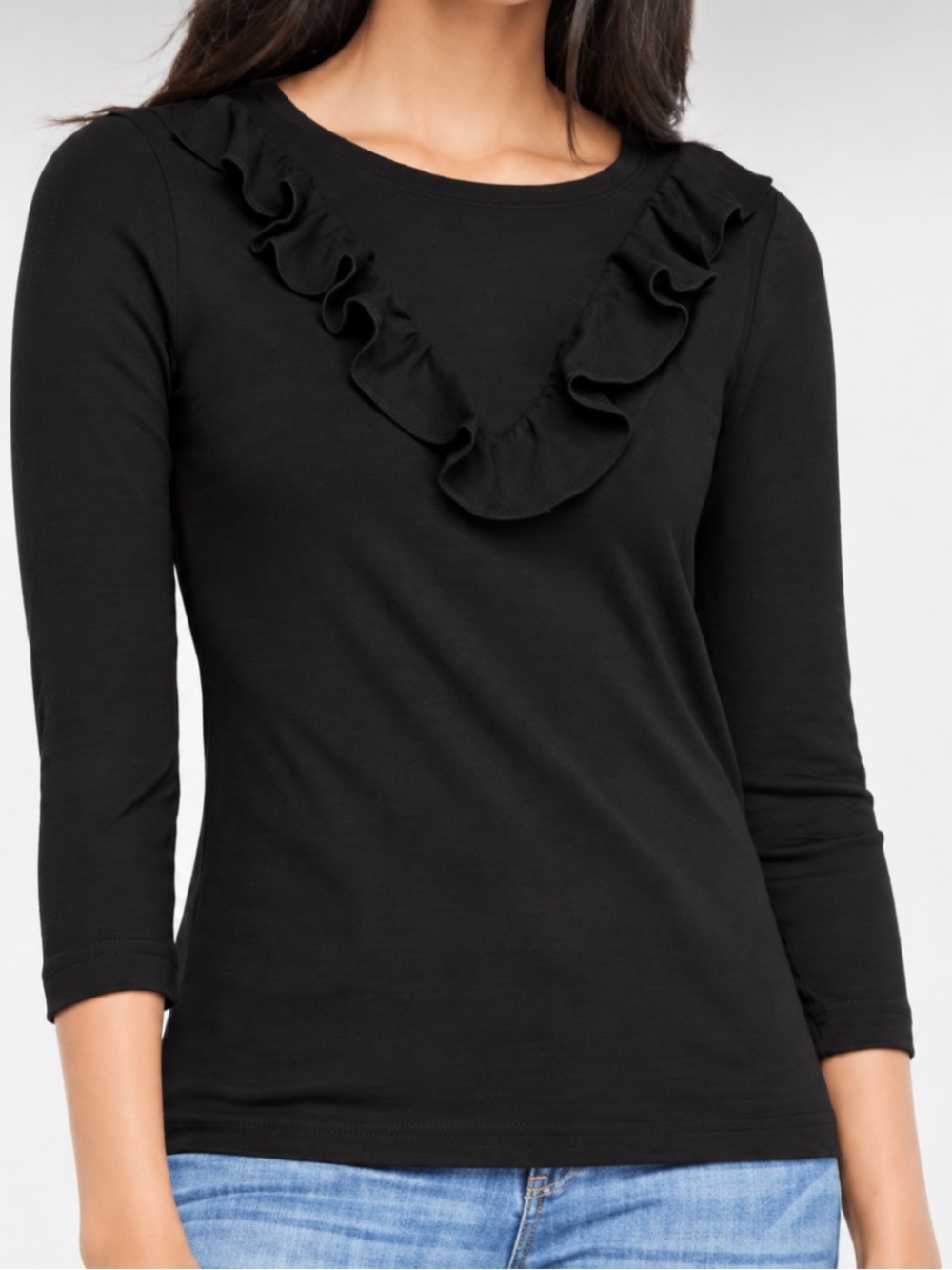 Ann Taylor Black Ruffled Ribbed Tee